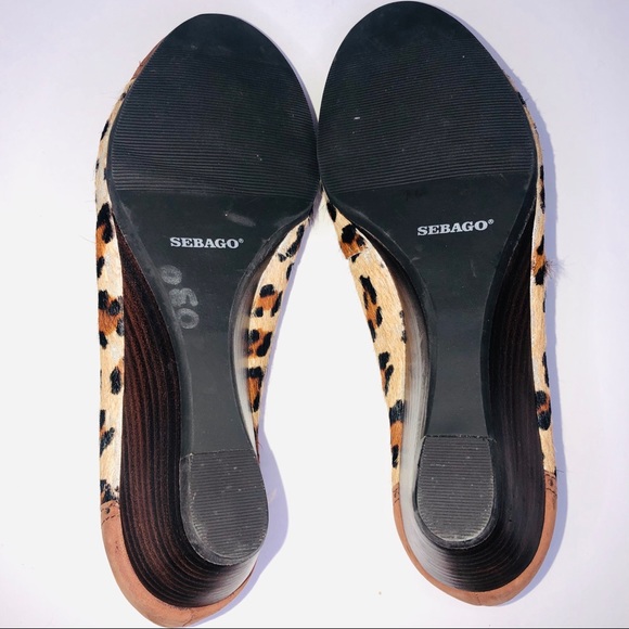 Sebago Camel Leopard Animal Print Wedge Heel 7 - Picture 10 of 13
